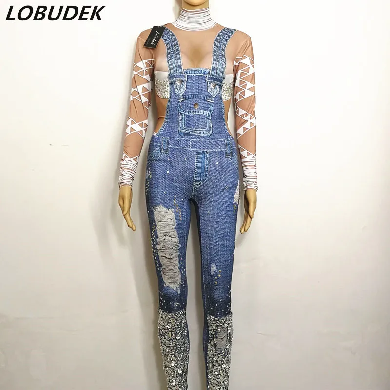 Женский джинсовый комбинезон яркий со стразами|jeans jumpsuit|jumpsuit jeansfemale jumpsuit |
