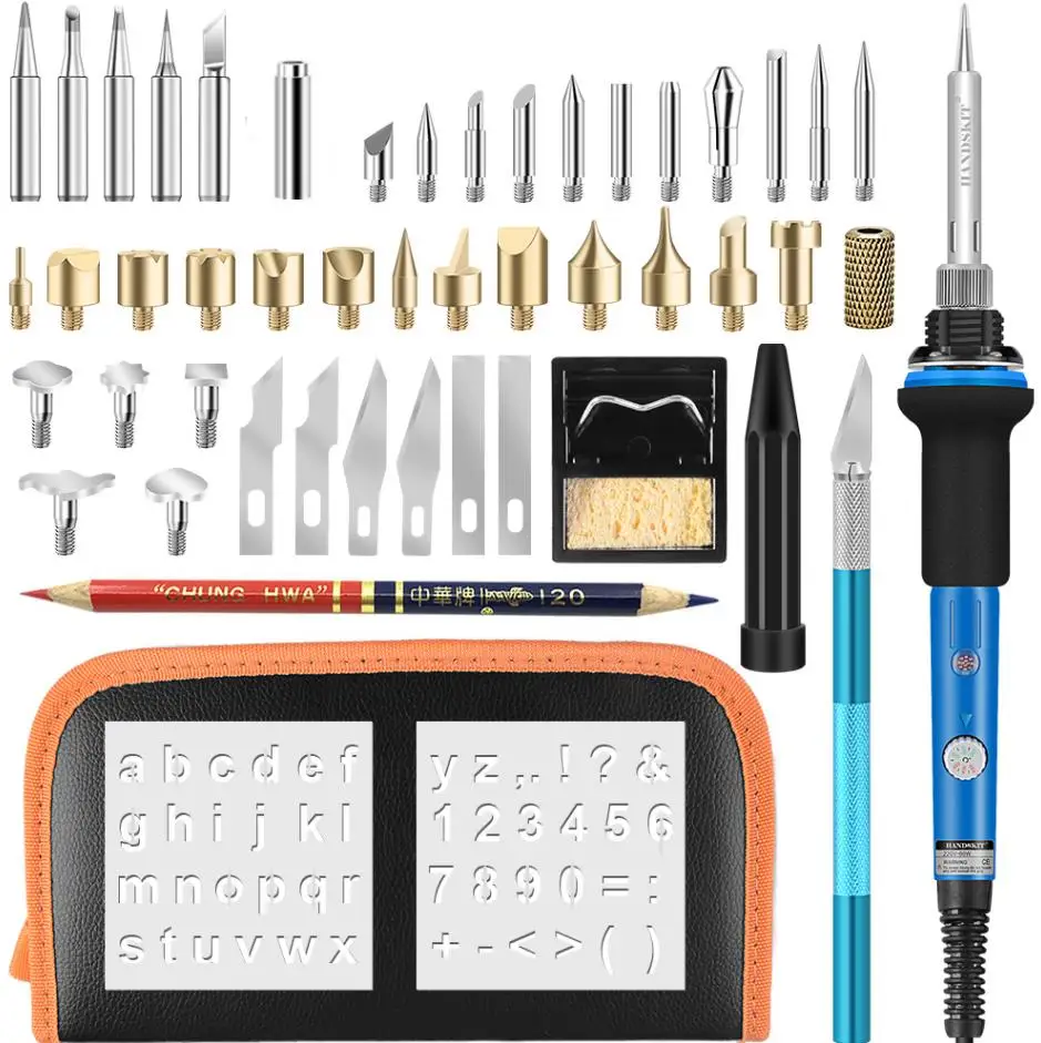 A Dusco.E 110V/220V US/EU Plug 60w Adjustable Soldering Iron Wood Burning Pen Set Carving Pyrography Tool 5 pcs Welding Tips Kit - Цвет: A