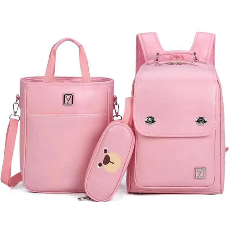 3 sets children school bags for boys girls PU schoolbag backpack waterproof satchel kids book bag mochila with child handbag