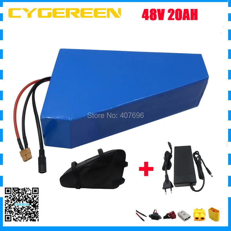 1000W 48V треугольник батарея 48V 20AH литиевая, фара для электровелосипеда в батарейный блок использовать 3,7 V 2500 мАч 18650 ячейки с 30A BMS таможенные
