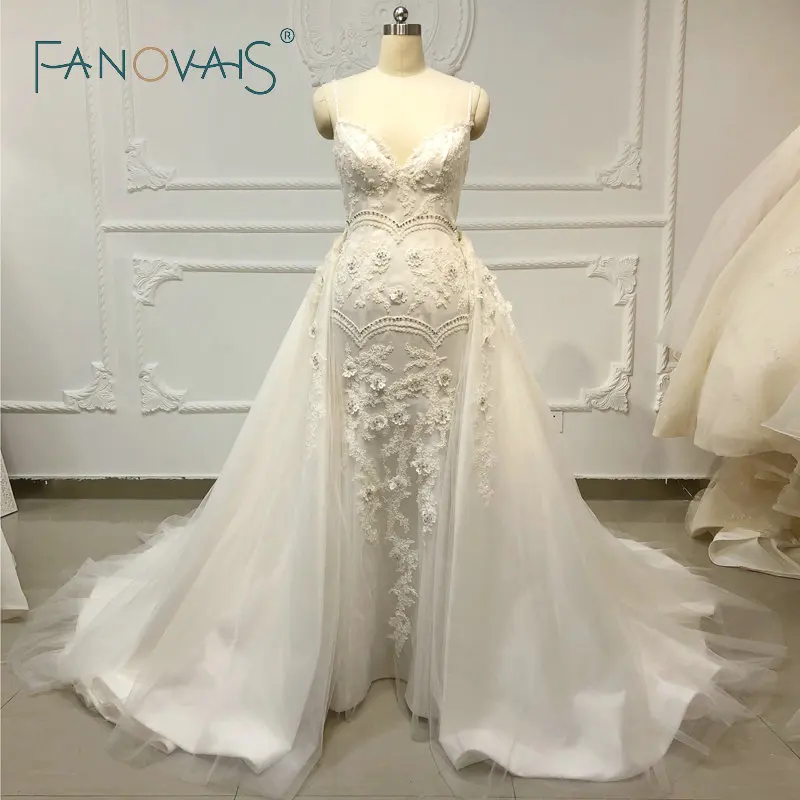 Русалка свадебные платья со съемным поезд старинные кружева труба 2019 Vestido De Novia Robe