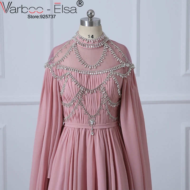 Varoo_эльза 2018 арабское длинное вечернее платье розовое шифоновое трапеция для