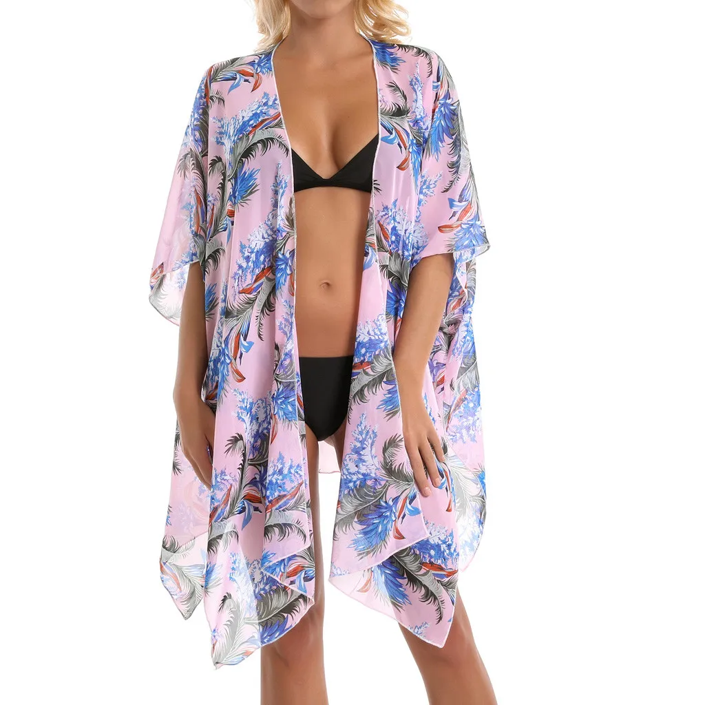 Для женщин Лето шифон Печатные синий розовый белый шаль с цветочным рисунком