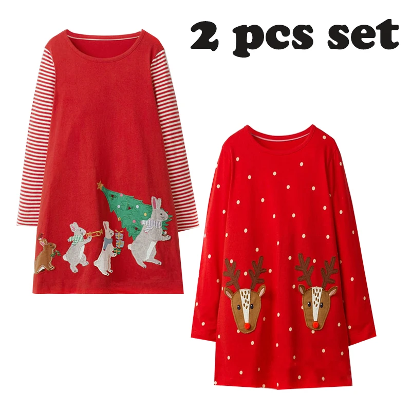 Jumping meters Appliques Toddler Girls dresses baby cotton clothing Christmas Gift autumn Children long sleeve kid dress | Детская