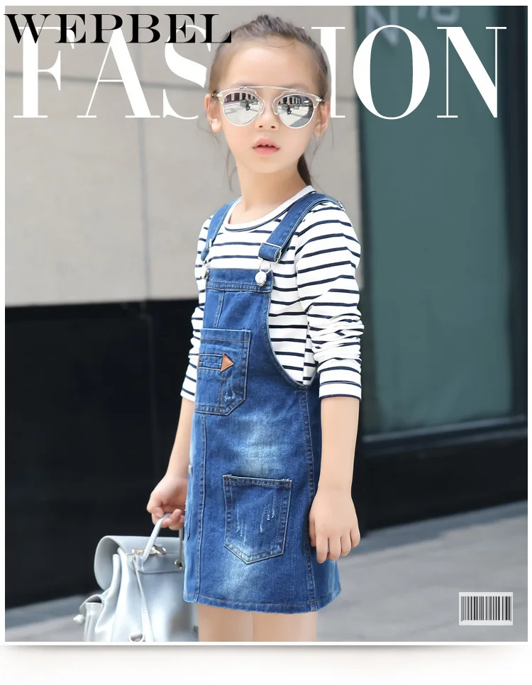 WEPBEL/Ковбойское платье на подтяжках для девочек джинсовое бретелях джинсовый