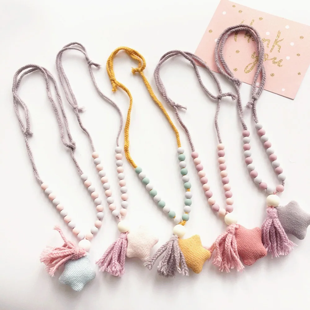 Модное милое тканевое ожерелье ручной работы со звездами и кисточками Детская