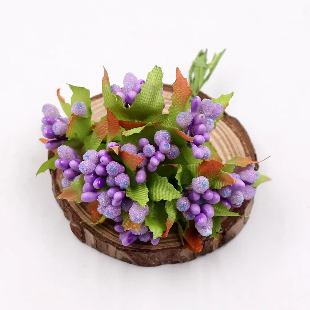 purple 10 шт., мини жемчужные ягоды, искусственный букетик с тычинками, свадебное украшение для дома, сделай сам, венок, Подарочная коробка, коллаж, украшение, ремесло, искусственный цветок - Цвет: purple