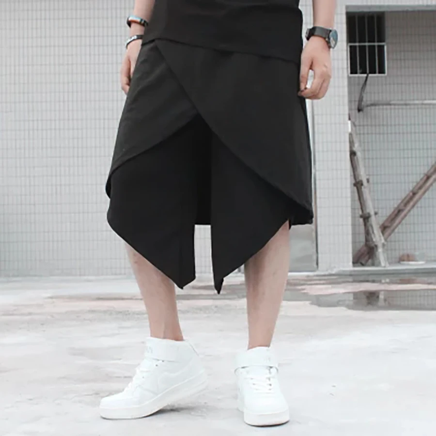 Мужские шорты-шаровары Long Kilt черные широкие шорты в стиле хип-хоп 6D62 | Мужская