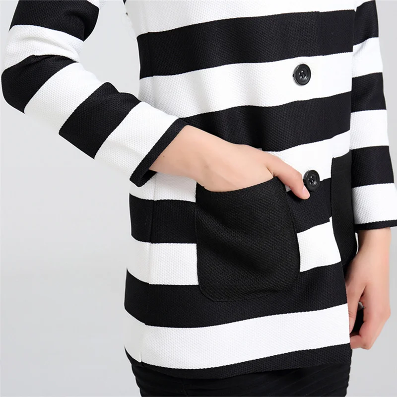 

Plus Size Striped Button Long Sleeve Women Jackets Patchwork Knitted Woman's Coats 2020 Winter Office Lady Clothes Female 4XL