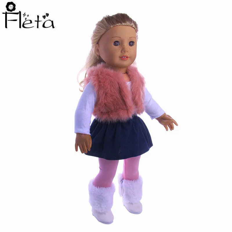 Fleta, кукла, 3 комплекта зимнего костюма, плюшевый жилет+ белая футболка с длинными рукавами+ юбка+ колготки для 18 дюймов или 43 см, американские кукольные аксессуары