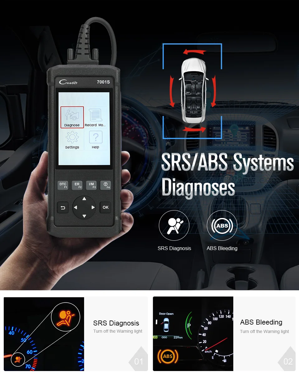 Launch X431 Creader 7001S считыватель кодов CR7001S полный OBDII OBD2 диагностический инструмент ABS SRS Система Авто сканер с EPB сбросом масла