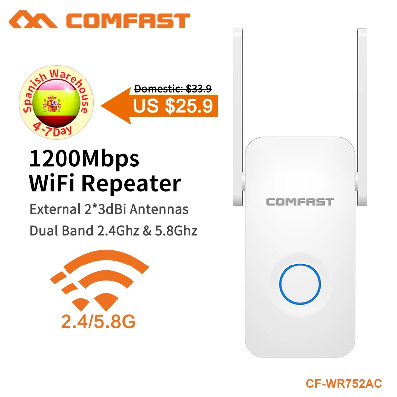 COMFAST 1200 Мбит/с WiFi повторитель двухдиапазонный усилитель сигнала беспроводной