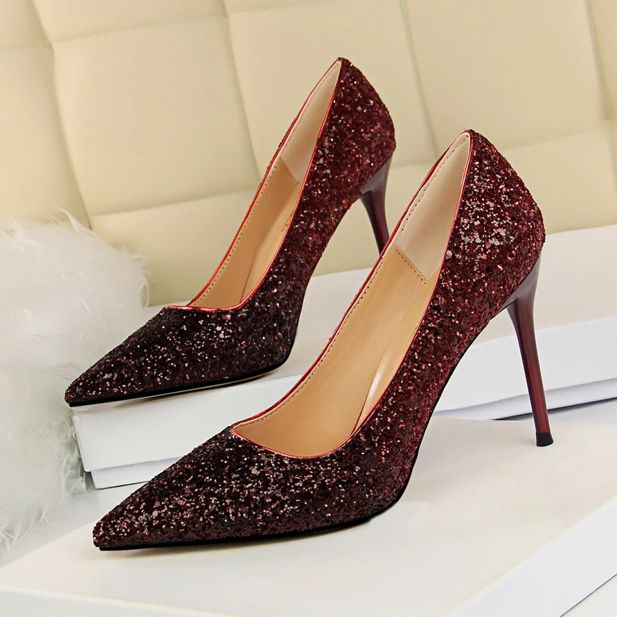 Женские туфли лодочки на шпильке 9 5 см с острым носком|glitter wedding shoes|wedding shoesvalentine shoes