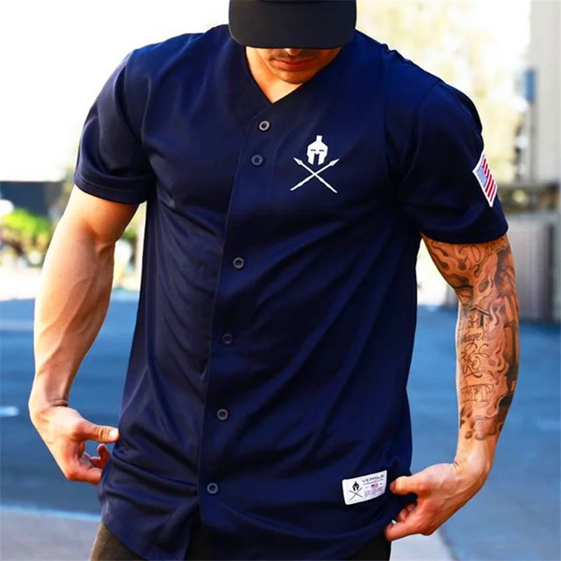 Navy blue Мужская Летняя брендовая футболка для фитнеса, Повседневная модная футболка для бодибилдинга, компрессионная футболка с коротким рукавом, трико, спортивный топ - Цвет: Navy blue