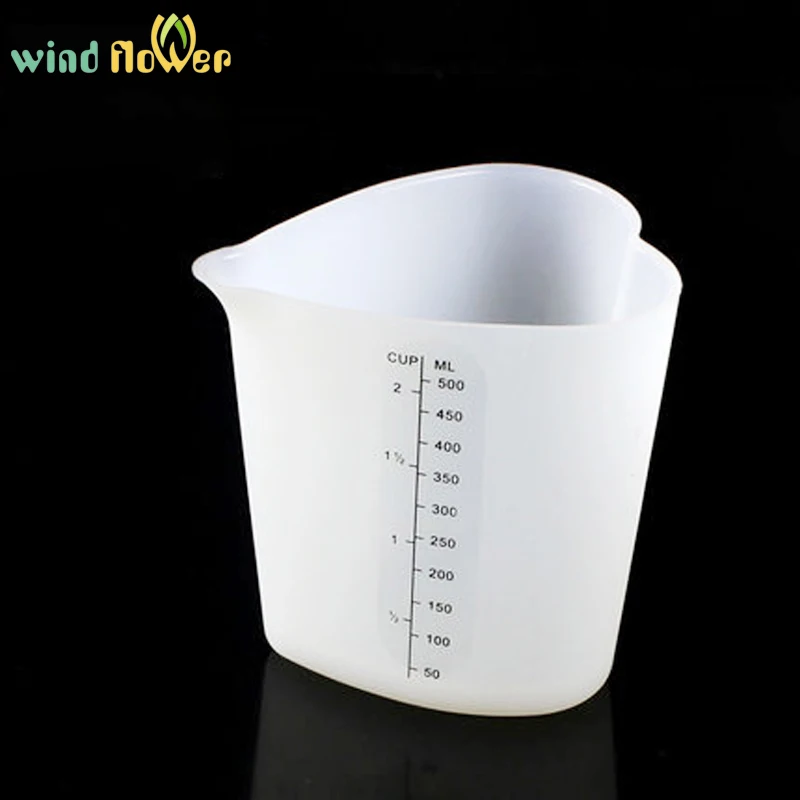 Wind flower 500 ml Love Heart Shape Soft Silicone Measuring Heat Resistant Measuring Cup For Baking Kitchen Gadget Tools
