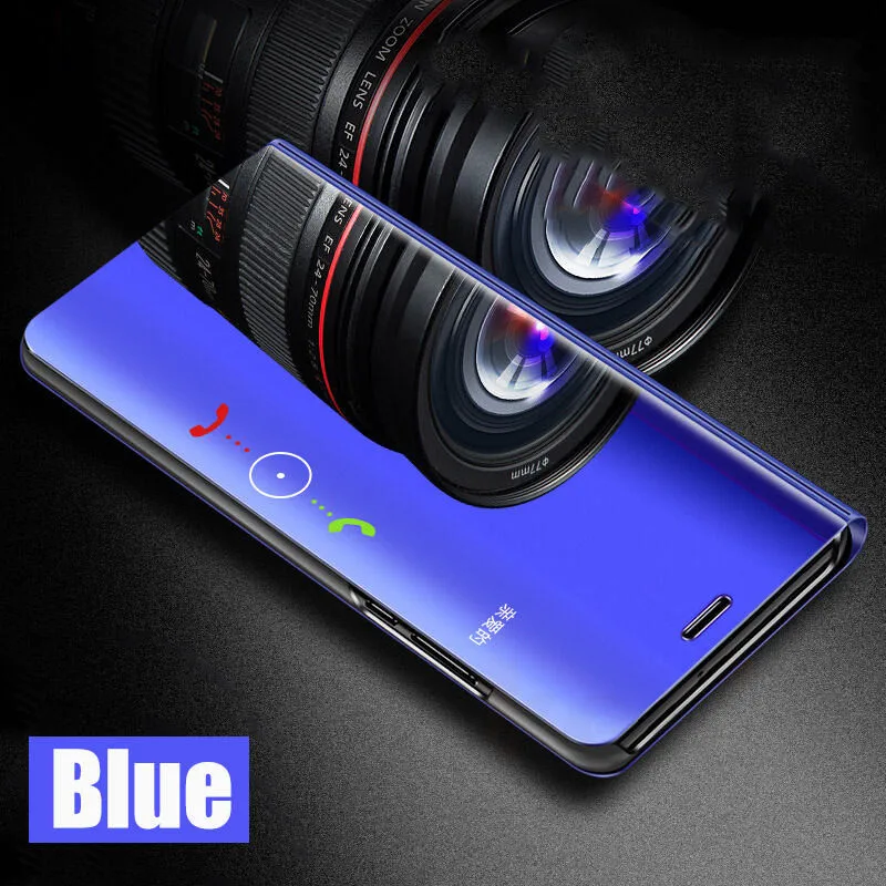 Blue Чехол-книжка на подставке зеркальный чехол для samsung Galaxy S8 S9 S10 S7 край A7 A6 A8 A9 J8 J4 J6 плюс A5 A3 A30 A20 A10 M10 M20 сумка - Цвет: Blue
