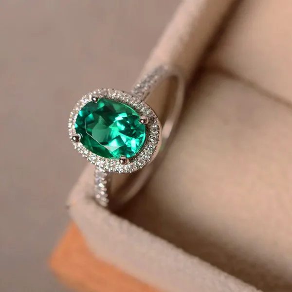 Green Женское кольцо с кристаллами и цирконием, серебро 925, фиолетовое, зеленое, водно-голубое кольцо, обручальное кольцо, ювелирное изделие, обручальные кольца для женщин - Цвет основного камня: Green