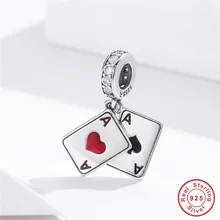 Fit Pandora браслет серебро 925 красный персик амулеты черная эмаль покер сердце карты бусины для изготовления ювелирных изделий женщин DIY