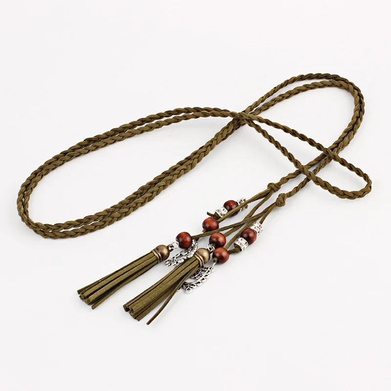 Корейский Плетеный винтажный пояс с бантом и кисточками для женщин платье юбка