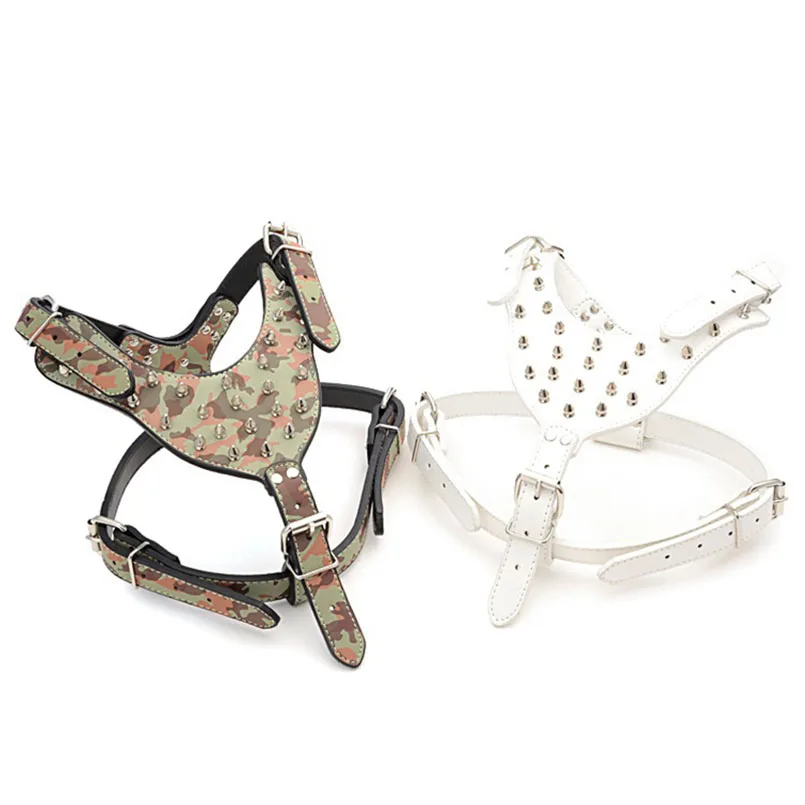 Rivets Spiked Dog Harness PU Leather Studded Adjustable for Medium Large Breed Dogs Pet Chest Collar Products | Дом и сад