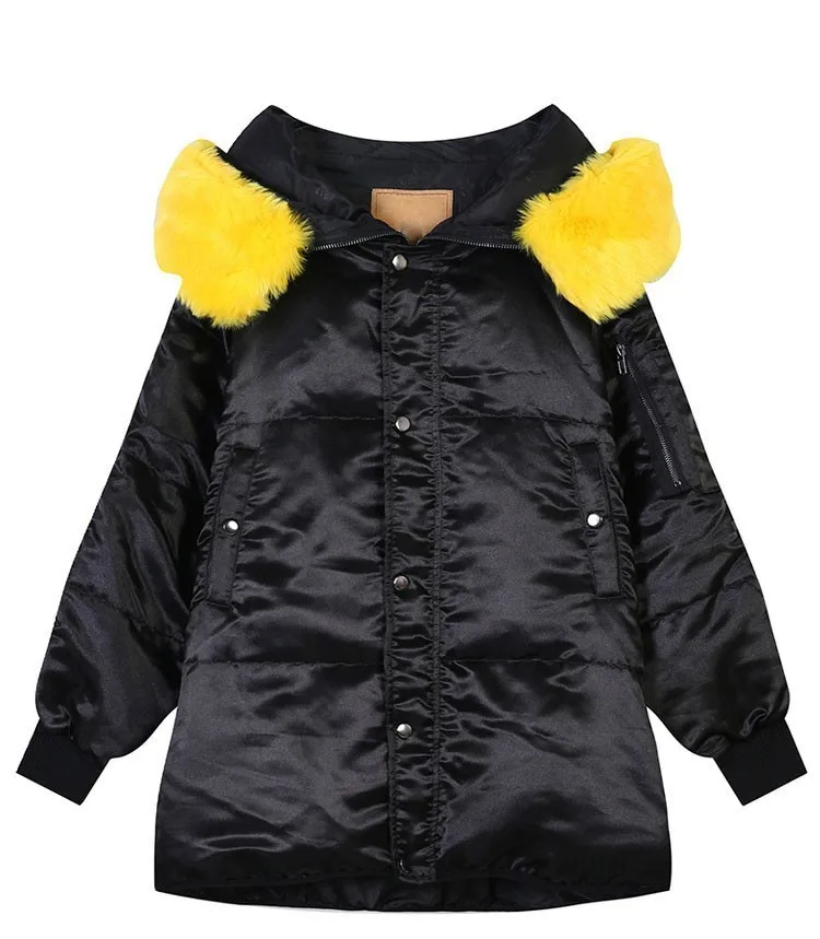Dark Black 90% белый утиный пух, женская зимняя куртка, новинка, желтый большой меховой воротник, с капюшоном, яркое пуховое пальто для женщин, плюс размер, парка HJ49 - Цвет: Dark Black