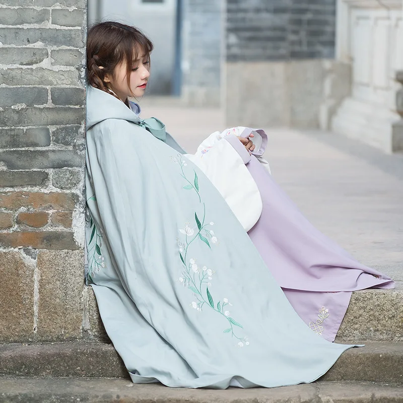 Женская накидка с капюшоном пальто вышитыми цветами Hanfu плащ верхняя одежда