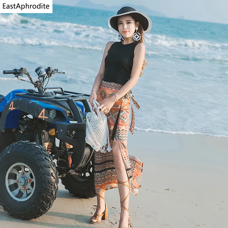 Eastaphrodite Boho разрез с цветочным принтом женские юбка пикантные пляжные длинная