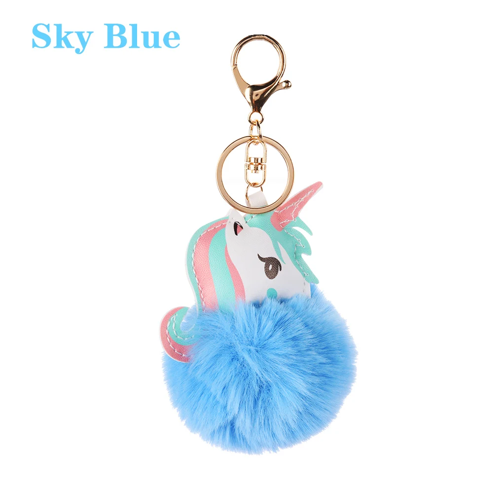 Sky Blue Lucky Pompom Единорог Лошадь модная сумка украшение искусственный кроличий мех мяч Автомобильная сумка кулон Женская Очаровательная Ювелирная девушка подарок - Цвет: Sky Blue