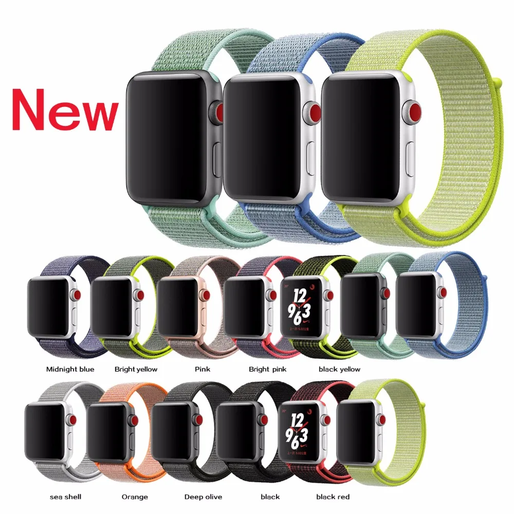 Цвета нейлоновый спортивный бесшовный репликация Band для Apple Watch серии 1/2/3 Легкий из мягкой дышащей ткани с вязанными лямками, 38, 42 мм, версия