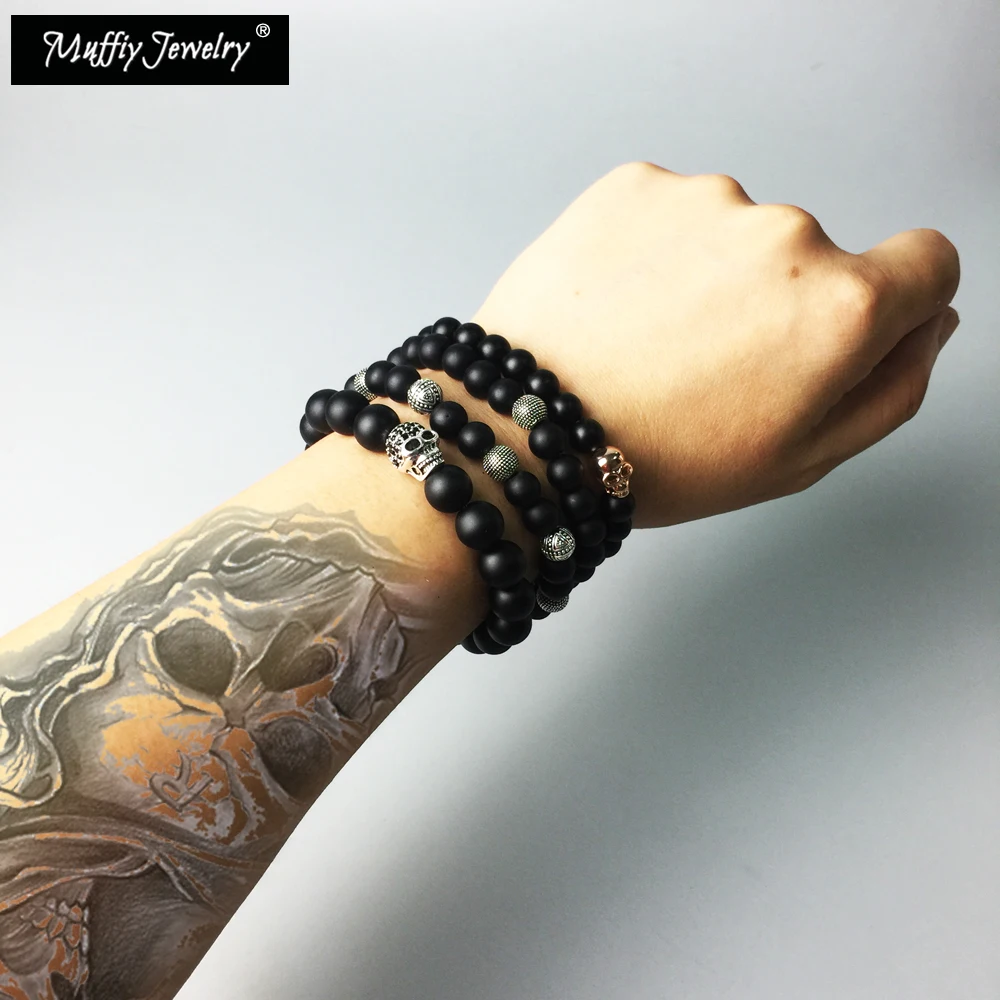 Браслет с бусинами в виде черепа и 10 мм из обсидиана ювелирные изделия для женщин