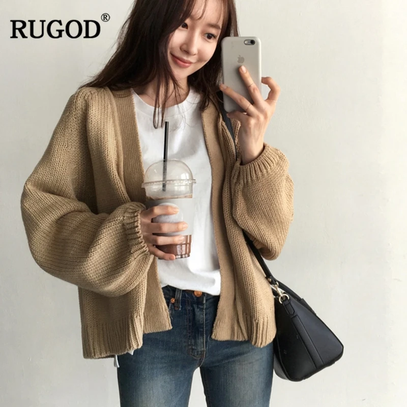 RUGOD повседневные женские кардиганы, однотонный вязаный свитер, женская одежда с длинным рукавом на осень и зиму, женские топы, pull femme hiver