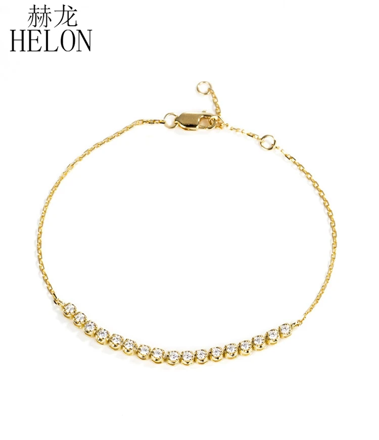 HELON Solid 18 K желтого золота Сертифицированный круглый Ful cut 0.35ct SI/H натуральные бриллианты свадебный браслет обручальные ювелирные изделия для женщин