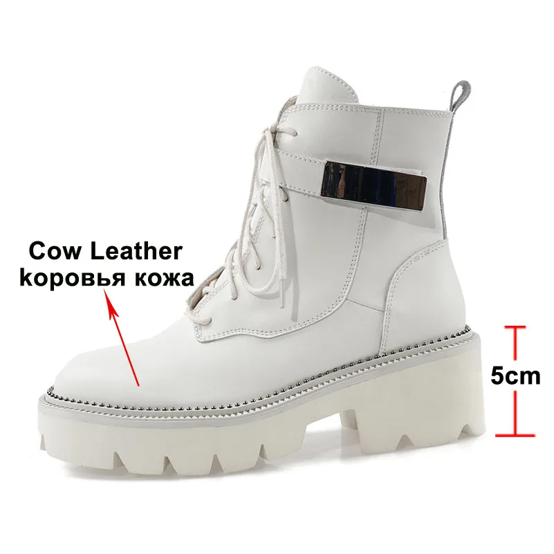 Женские полусапожки Meotina из натуральной кожи на молнии с круглым носком толстом