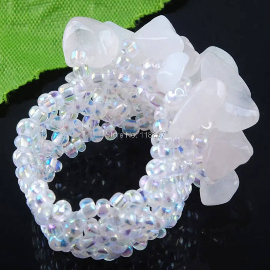 Free shipping Natural Rose Quartzs Gem Stone Beads Stretch Finger Ring Jewelry US 6~10 IJ3042 | Украшения и аксессуары