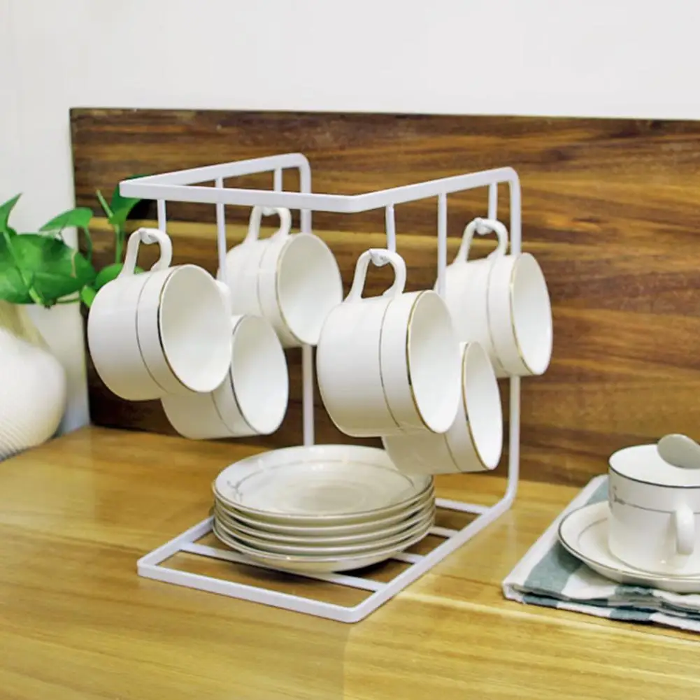 6 хук стеллаж для кофейных чашек белый глади хранения с подносом держатель кружки