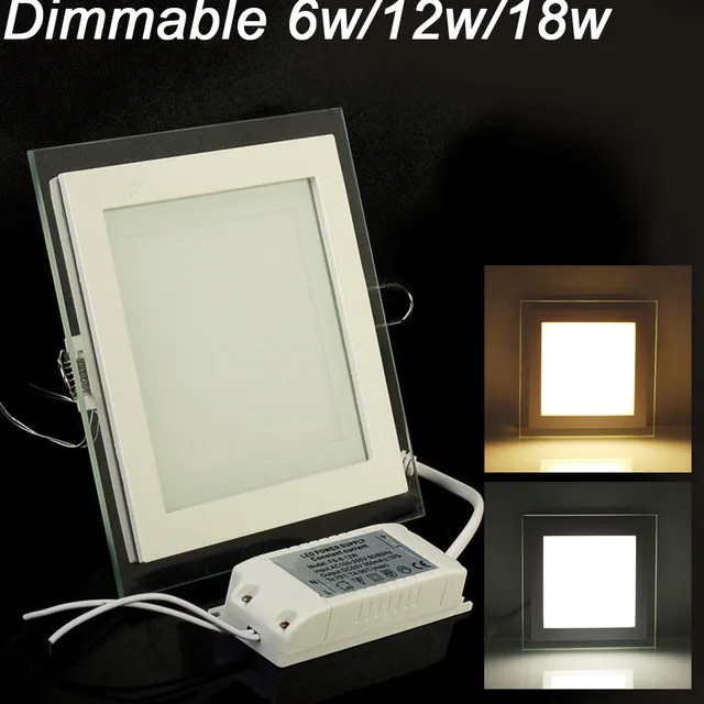 

DHL Free ship 6W 12W 18W LED Panel Downlight Square Glass Panel Lights High Brightness Ceiling Recessed Lamps For Home AC85-265V