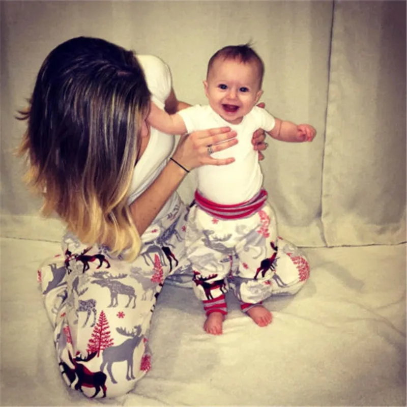 Рождественские одинаковые штаны для всей семьи длинные штаны-шаровары мамы и