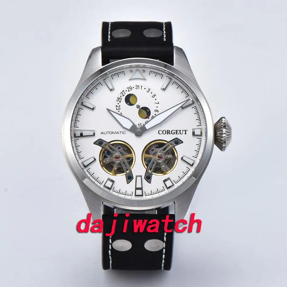 B Corgeut 47 мм Чехол Мужские часы Скелет автоматические часы PVD запас хода Tourbillon Мужские механические часы мужские часы подарок - Цвет: B
