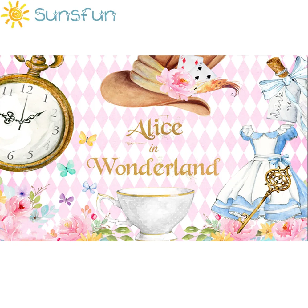 Sunsfun 7x5 футов розовый мультфильм фотосессия Алиса в стране чудес дети первый день рождения вечерние фото студия фон HB891