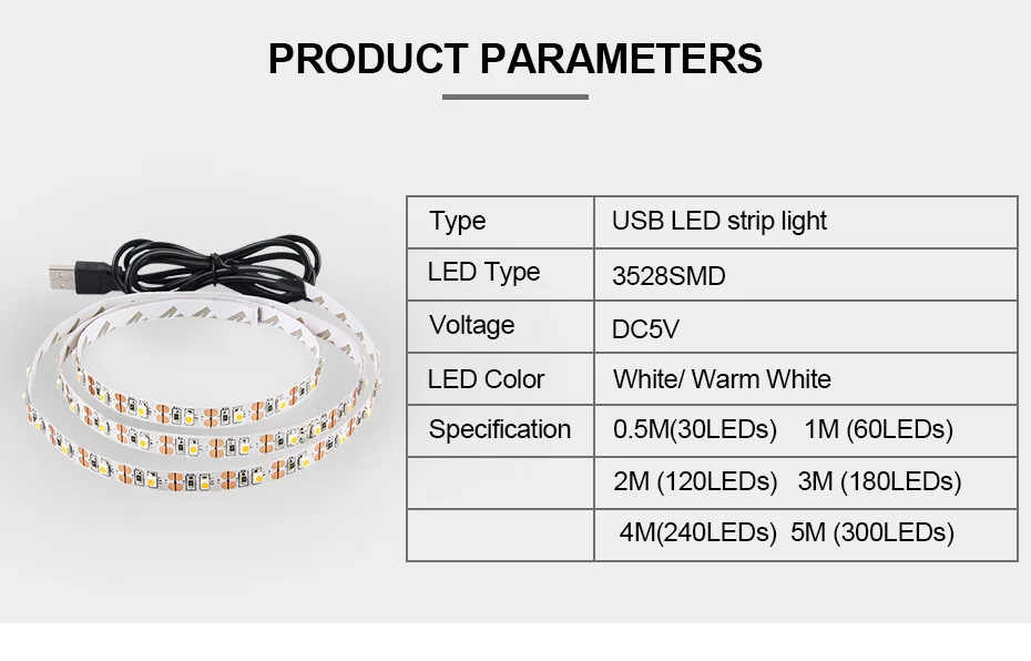 Светодиодная лента USB, 1 м, 2 м, 3 м, 4 м, 5 м, водонепроницаемая, 5 В, теплый белый/белый, 2835, 3528, гибкая светодиодная лента, светильник для телевизора, фоновый светильник ing