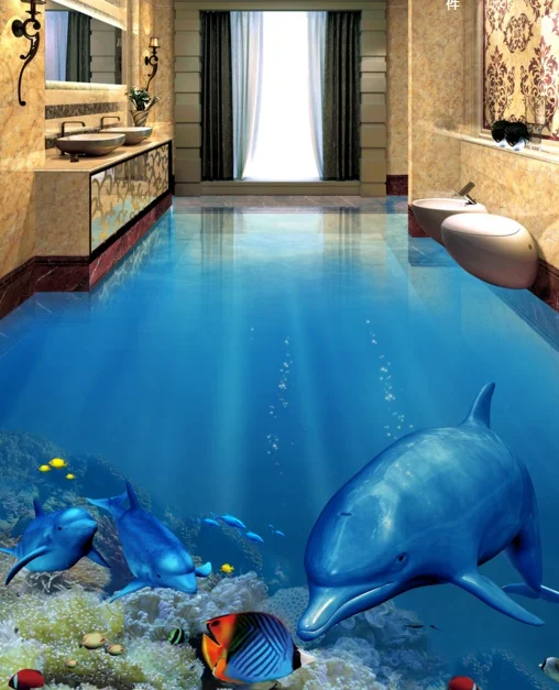 

[Self-Adhesive] 3D Blue Dolphin Ocean 2 Non-slip Waterproof Photo Self-Adhesive Floor Mural Sticker WallPaper Murals Wall Print