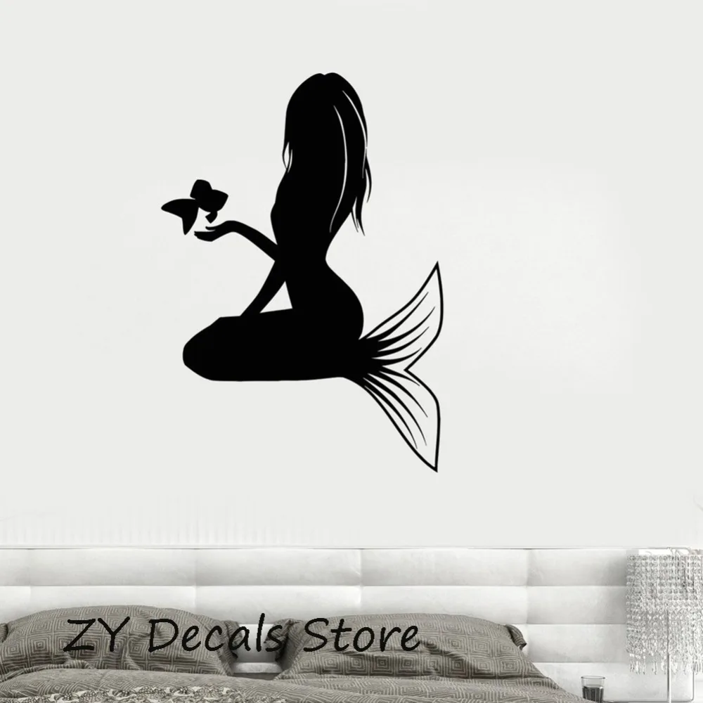 Настенные наклейки с изображением русалки и бабочки для комнаты девочек миф