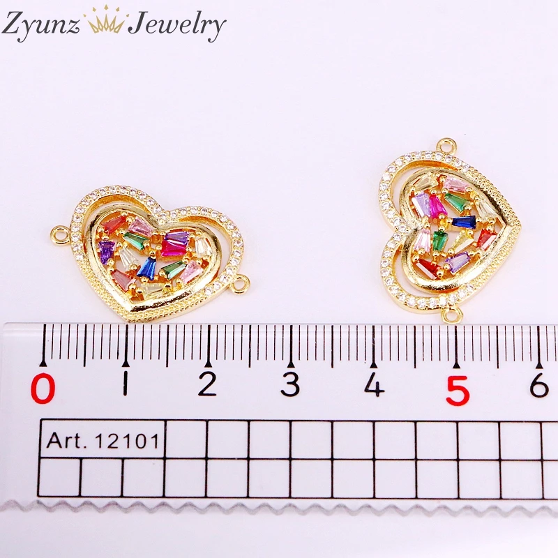 

10PCS, Rainbow CZ Heart Shape Bracelet Multi Micro Cubic Zirconia Bracelets Gold Color Charm Adjustable Chain For Women Jewelry