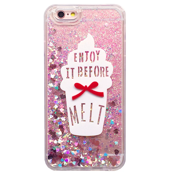 Luxury pink Heart Glitter Liquid Phone Case for IPhone 7 7plus 6 6plus 5s case Bling Ice Cream Tpu Back Cover lanyard |
