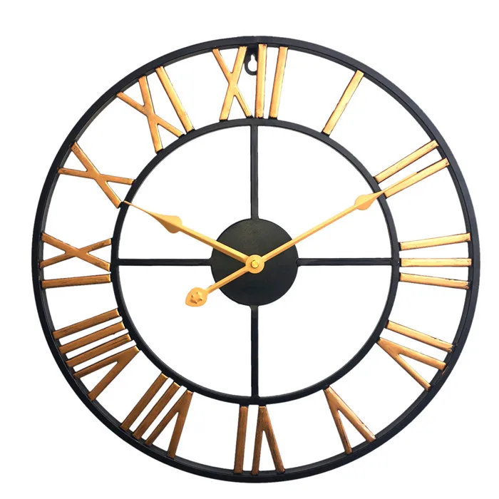 

40 см Ретро железные дизайнерские часы трехмерные римские цифры бесшумные настенные часы для домашнего декора-розовое золото
