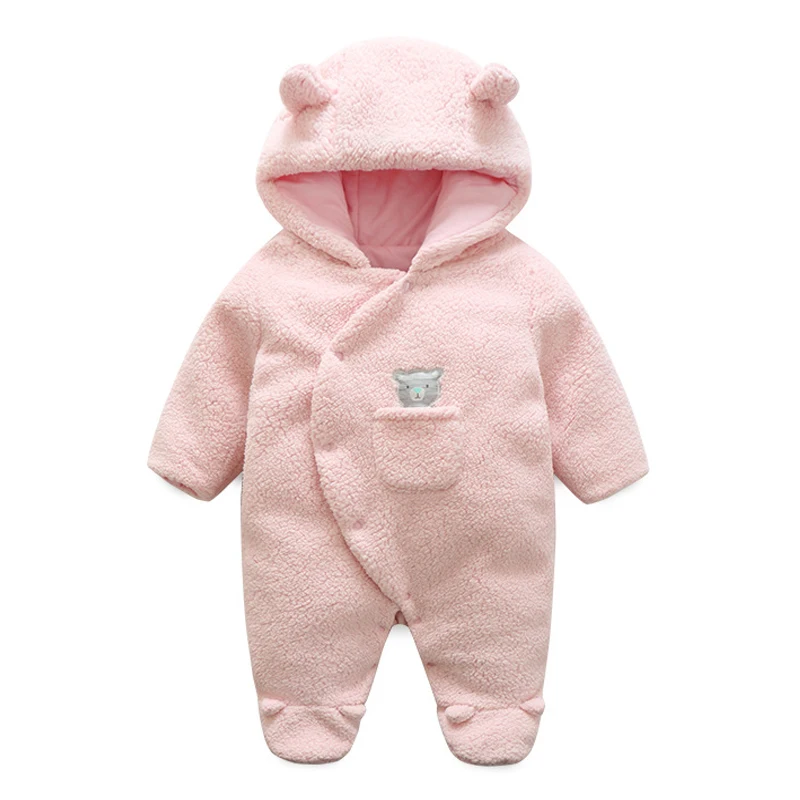 

Newborn Baby Hooded Jumpsuit Cotton Pink Bear Girls Autumn Winter Soft Fleece Coats Kids Warm Clothes Infantil Overall Outerwear