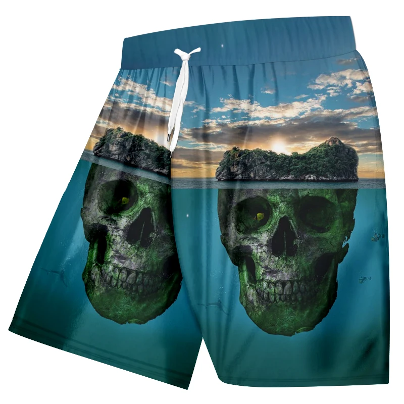 Шорты UJWI мужские пляжные с 3D принтом повседневные черепа океана пейзаж стиль