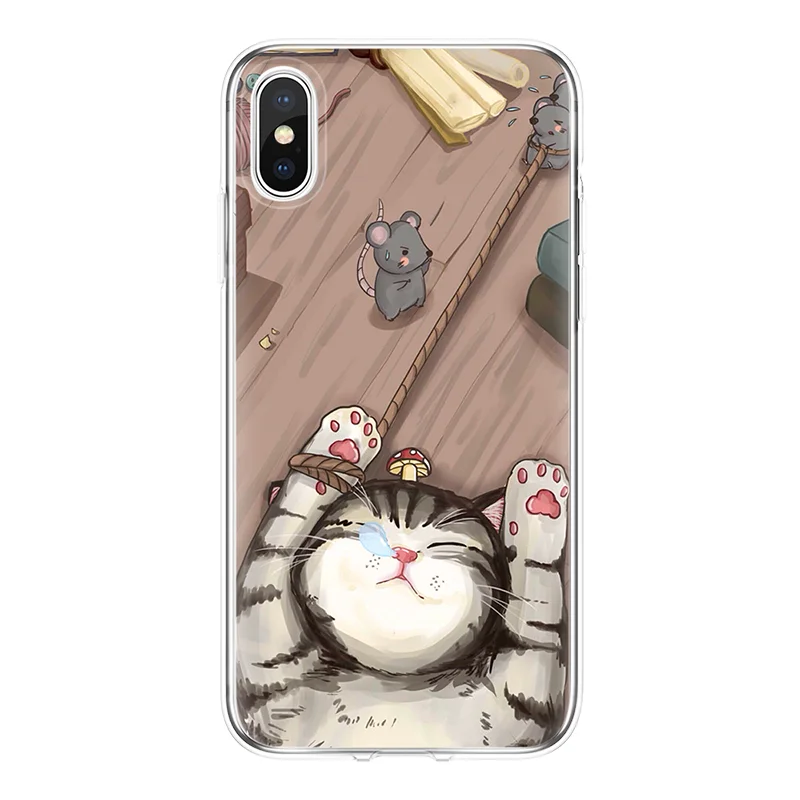 Sleeping cat for iPhone 4S 5 5S SE 6 S 7 8 Plus Funda Coque Soft For 7plus 8plus X XsMax XR Cover TPU case |