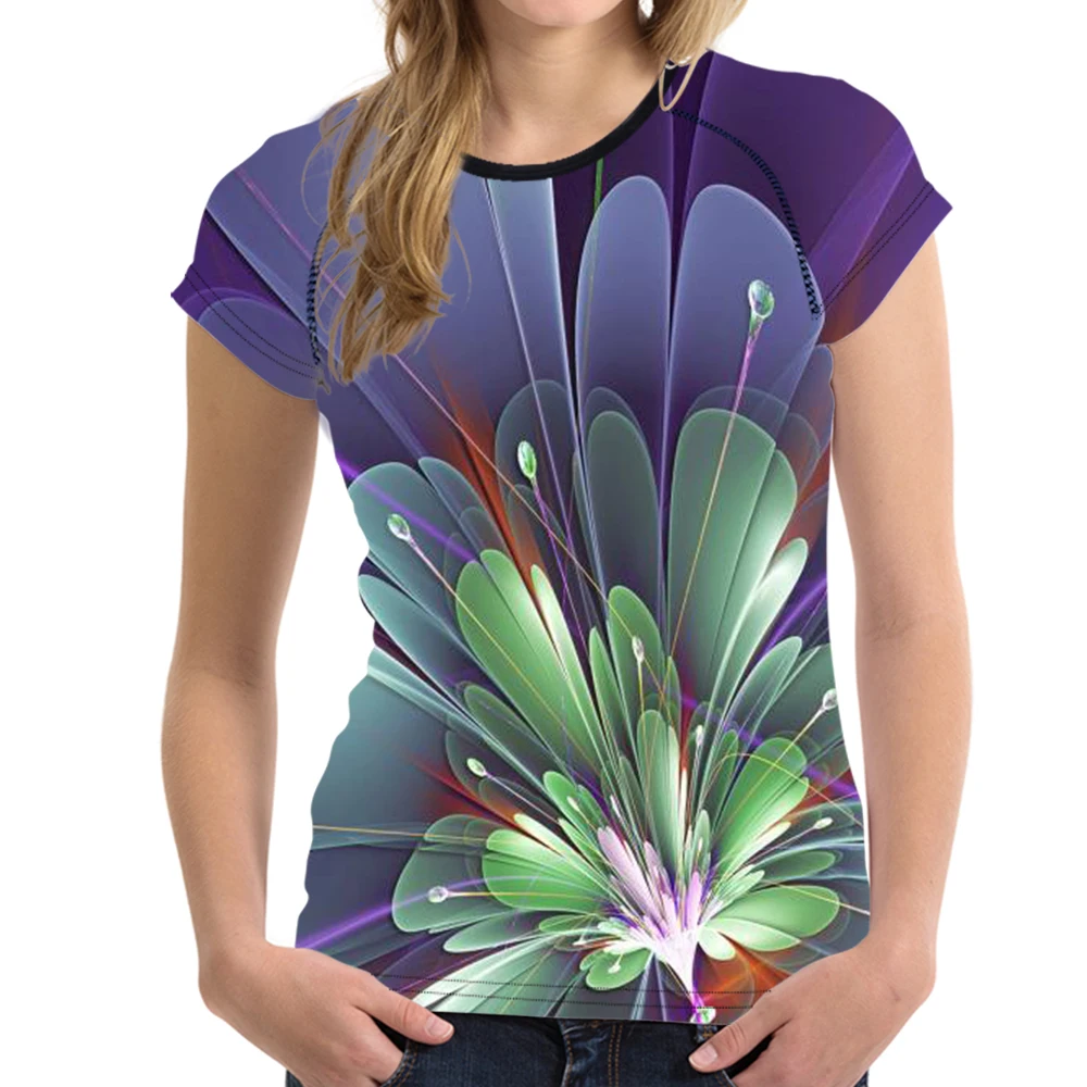 

FORUDESIGNS Colorful 3D Flower Women Daisy T shirt Summer Slim Woman Tops Crop Ladies Bodybuilding Tshirt Female Clothes 2018
