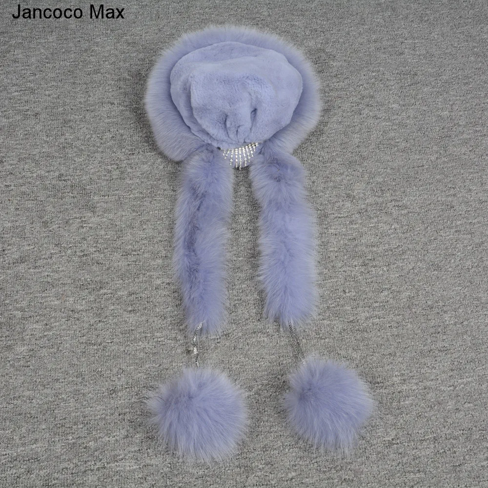 Jancoco Max/новые стильные женские теплые зимние шапки из натурального меха кролика Рекс и лисы модные меховые шапки шарф наивысшего качества S7145